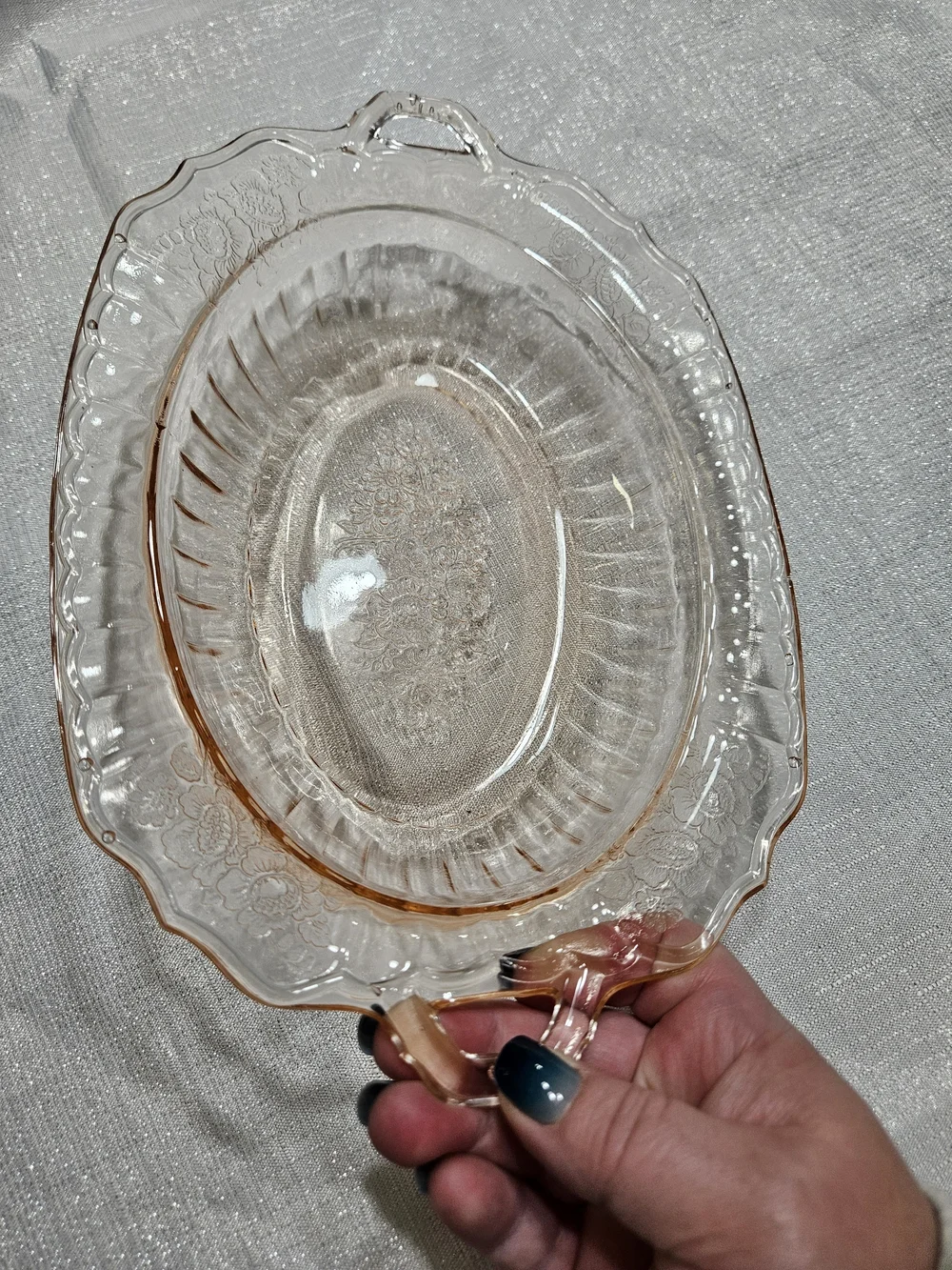 Anchor Hocking Pink Depression Glass Serving Tray with Handles